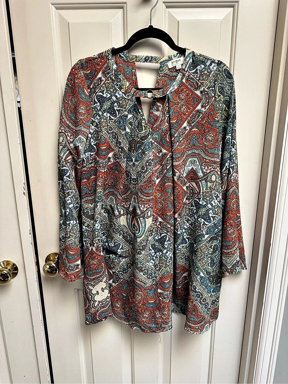 Umgee Paisley Keyhole Tunic Top Blue & Orange Small PTP 24” - Picture 2 of 7